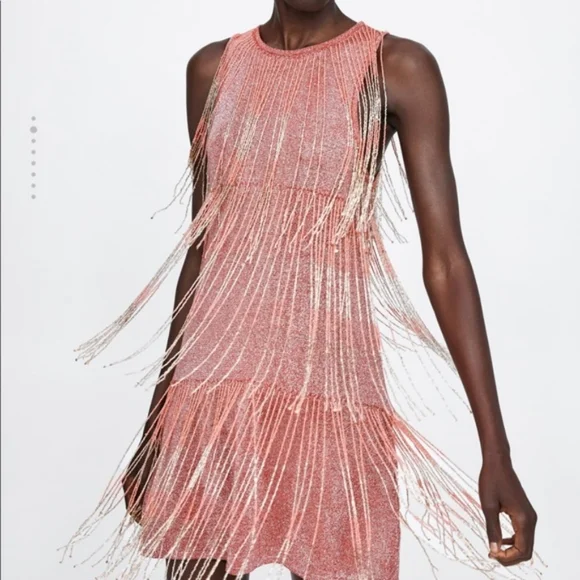 Zara Limited Edition Pink Sequins Fringe Dress